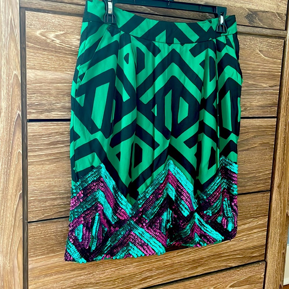 Sequin Detailed, Rich Green and Purple Mini Skirt
